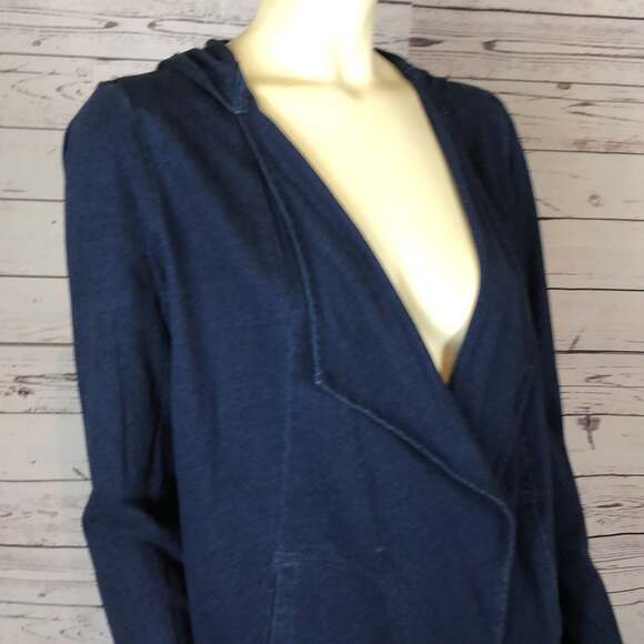 NWT J. Jill Pure Jill Soft & Light Indigo Knit Draped Hooded Jacket size small - Picture 9 of 12